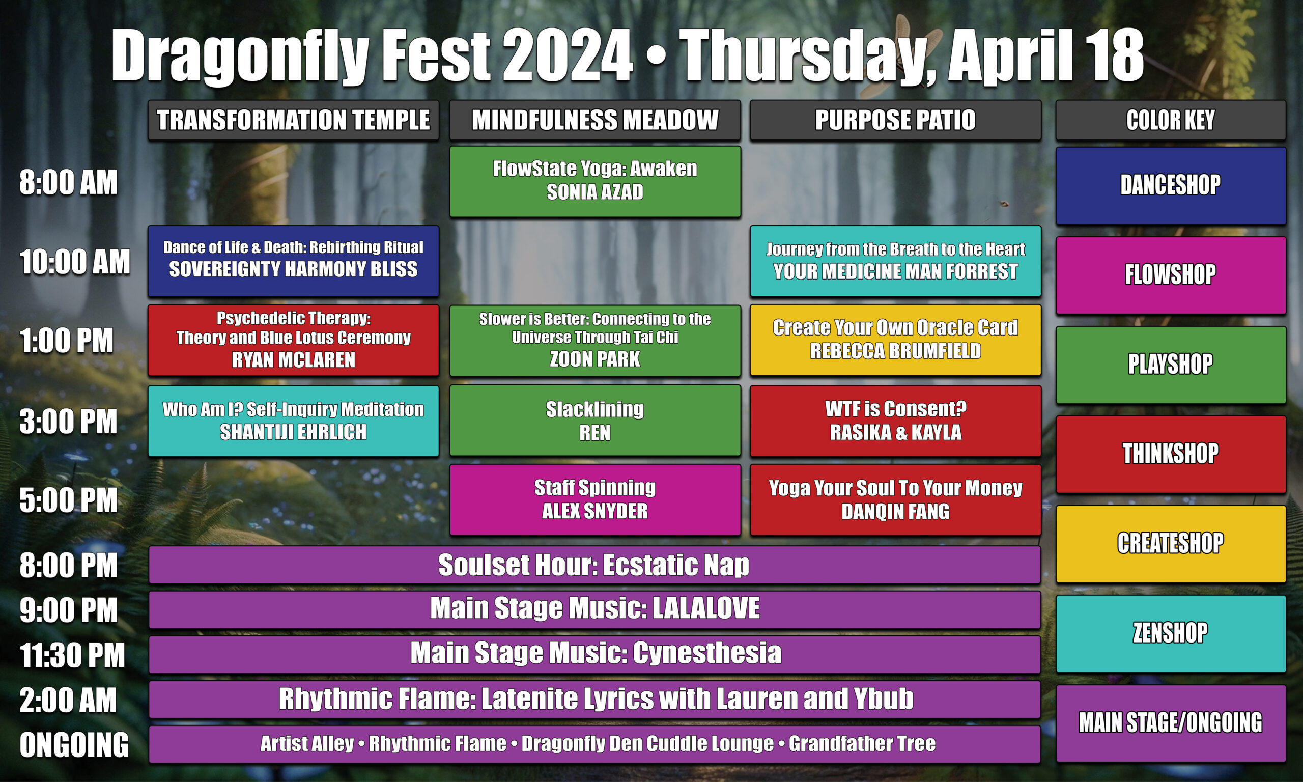 Dragonfly Fest 2024 Schedule - Thursday