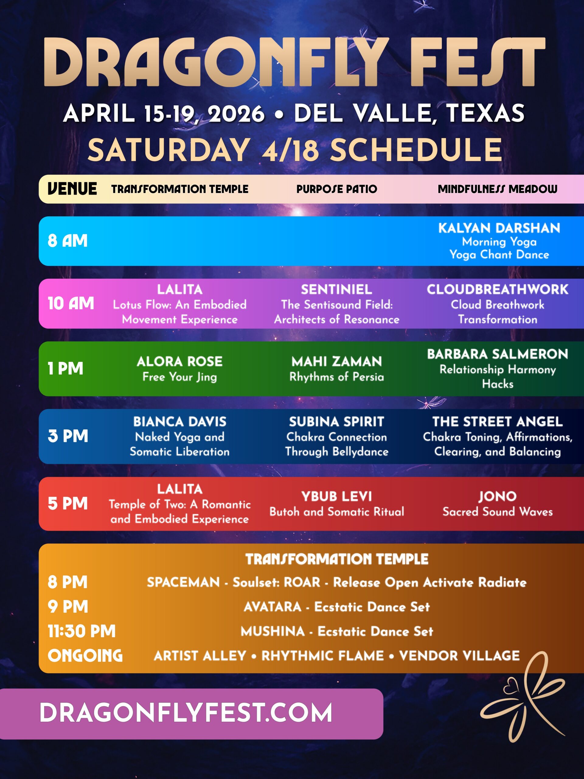 Dragonfly Fest 2026 - Schedule Saturday